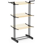 S�choir � linge pliable sur 3 niveaux avec roulettes grande capacit� �tendoir en acier inxoydable �tendoir ...