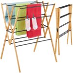 Relaxdays tendoir  linge, spacieux, bambou et mtal, robuste, h x l x p : 93 x 70 x 62 cm, nature et ...