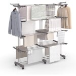 S�choir � linge vertical pliable et extensible 4 niveaux maxi capacit� 50m inox et gris