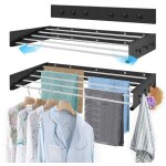 S�choir mural avec 5 tiges en acier inoxydable, s�chage � linge pliant � la maison suspendre les v�tements, ...