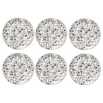Secret de gourmet - lot de 6 assiettes plates en porcelaine  motif floral - blanc / noir - d 27 cm - ...