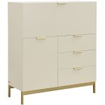 Secr�taire avec 2 porte et 3 tiroirs - mdf et m�tal - beige - erwin