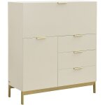 Secrtaire avec 2 porte et 3 tiroirs - mdf et mtal - beige - erwin