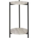 Sellette 2 plateaux en mdf imitation travertin pitement en mtal noir - selyn