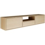 Selsey - framme ? meuble tv suspendu � trois abattants et une �tag�re ? aspect ch�ne ? 150 cm