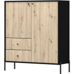 Selsey - raviero - buffet haut - 2 tiroirs - 100 cm - noir / aspect chne artisan