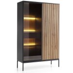Selsey tosena - vitrine haute - 2 portes avec tiroir et clairage led - noir / chne wotan