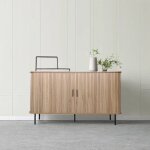 Concept - usine ? buffet en bois cannel� 140cm ? 2 portes coulissantes ? mdf et pi�tement m�tal noir ...