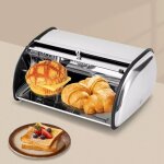 Boîte à pain en acier inoxydable, boîte à pain de cuisine avec couvercle à enroulement et trous d'aération ... Boîte à pain en acier inoxydable, boîte à pain de cuisine avec couvercle à enroulement et trous d'aération ...