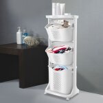 Panier � linge panier de stockage pour linge � laver corbeille � roulettes etag�re amovible � 3 niveaux ...