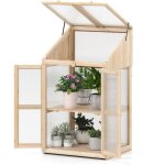 Serre de jardin � 2 niveaux en sapin 121 cm, mini serre avec protection d'�tag�re toit rabattable transparent ...