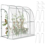 Serre de jardin adoss�e - outsunny - 2 portes zipp�es enroulables - b�che renforc�e pvc, ch�ssis en acier ...