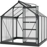 Serre de jardin aluminium polycarbonate 3, 65 m dim. 1, 9l x 1, 92l x 2, 01h m lucarne, porte coulissante ...