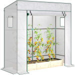 Serre de jardin murale adoss�e avec 1 porte enroulable, b�che pe renforc�e, 2 fen�tres, dim. 196l x 77l ...