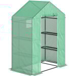 Serre de jardin avec porte roulante, fen�tres et �tag�res, structure en acier r�sistante � l'hiver, pour ...