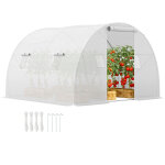 Serre de jardin tunnel - outsunny - 9 m� - 4 fen�tres porte zipp�e enroulable - ch�ssis acier galvanis� ...