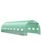 Outsunny - serre tunnel 24m dim. 8l x 3l x 2h m - 16 fentres, porte zippe - acier galvanis pe haute ...