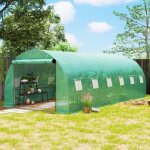 Serre tunnel de jardin verte, b�che plastique renforc�e 85% de transmission, structure acier, portes ...