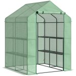 Serre tunnel poly�thyl�ne porte d'entretien - 8 �tag�res pour tomates - acier renforc� - vert - 143x138x190cm ...