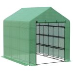 Serre tunnel professionnelle 8 �tag�res - verri�re pi�tonnable - porte - film pe vert - armature acier ...