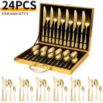 Service de 24 couverts en acier inoxydable ? pour 6 personnes ? avec coffret ? acier inoxydable ? dor� ...