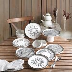 Service � dessert moderne, 11 pi�ces noir et blanc efira