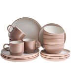 Service de table en gr�s 16 pi�ces 4 personnes finition �maill�e accessoire cuisine marron nutmeg