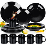 Service de table en verre noir, 24 pi�ces.