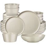 Service de vaisselle una en gr�s pour 6 personnes - 24 pi�ces, taupe
