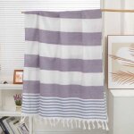 Serviette de plage boho  franges 90x180 cm blanc / violet