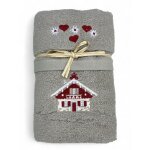 Serviette tyrolienne maison taupe - tirolo - 100 % coton �ponge - chalet de montagne broderie made in ...