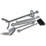 Kibros - serviteur chemine acier 4 accessoires socle + pelle + balayette + tisonnier + pince - jupiter ...