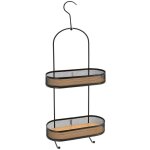 Serviteur de douche metal et plateaux bambou sur 2 niveaux avec crochet - noir / bambou - tendance