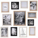 Set de 12 cadres photo multi - tailles effet bois naturel blanc et noir