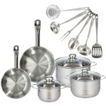 Set 2 poles 20 et 24 cm en inox, 3 faitouts inox 16, 20 et 24 cm et 6 ustensiles inox fackelmann eterna ...