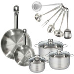 Set 2 po�les 20 et 28 cm en inox, 3 faitouts inox 16, 20 et 24 cm et 6 ustensiles inox fackelmann eterna ...