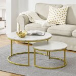 [en. casa] - set de 2 tables basses christchurch rondes gigognes effet marbre blanc dor