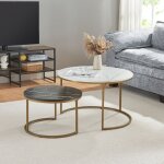 Set de 2 tables basses christchurch rondes gigognes effet marbre blanc noir dor� [en. casa]