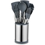 Treetalk - set de 22 ustensiles de cuisine en silicone en acier inoxydable avec tambour de rangement ...
