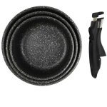 Set de 3 casseroles en aluminium rev�tement effet pierre avec 1 poign�e amovible