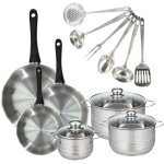 Set 3 poles 20 24 28 cm, 3 faitouts 16, 20 et 24 cm en inox et 6 ustensiles inox fackelmann geneva