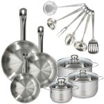 Set 3 poles 20 24 et 28 cm en inox, 3 faitouts inox 16, 20 et 24 cm et 6 ustensiles inox fackelmann ...