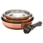 Set 3 po�les acier inox 20 / 24 / 26cm + manche amovible 496 - 816g