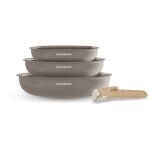 Set de 3 poeles - tous feux dont induction - arthur martin - am4587 - cramique -  20 - 24 - 28 cm + ...