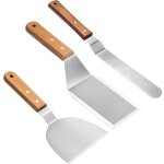 Set de 3 spatules professionnelles pour plancha poign�e en bois - spatule � steak en acier inoxydable ...