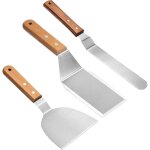 Set de 3 spatules professionnelles pour plancha poign�e en bois - spatule � steak en acier inoxydable ...