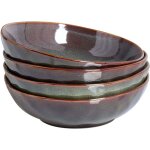 Set de 4 assiettes creuses en gr�s bols p�tes artisanal finition �mail fait main vert fonc� thyme