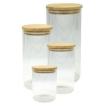 Set de 4 bo�tes de conservation en verre avec couvercle en bambou fackelmann nature