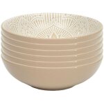 Set de 6 assiettes creuses en c�ramique beige motif mandala (�18, 5 cm) - akka