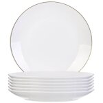 Set de 6 assiettes  dessert blanches en porcelaine avec liser dor (20cm) - aura